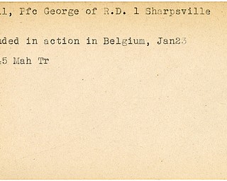 World War II, Vindicator, George Bell, Sharpsville, wounded, Belgium, 1945, Mahoning, Trumbull