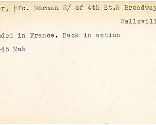 World War II, Vindicator, Norman E. Bender, Wellsville, wounded, France, 1945, Mahoning