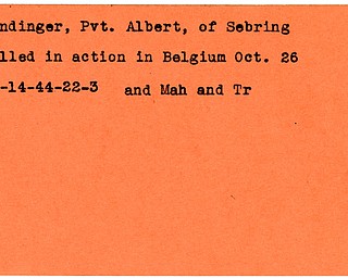 World War II, Vindicator, Albert Bendinger, Sebring, killed, Belgium, 1944, Mahoning, Trumbull