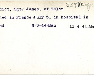 World War II, Vindicator, James Benedict, Salem, wounded, France, 1944, Mahoning