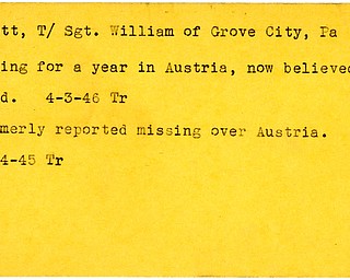 World War II, Vindicator, William Bennett, Grove City, missing, Austria, died, killed, 1946, Trumbull, 1945