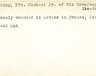World War II, Vindicator, Michael Benning Jr., Salem, wounded, France, Mahoning, 1945