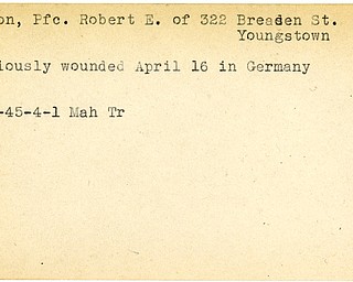 World War II, Vindicator, Robert E. Benson, Youngstown, wounded, Germany, 1945, Mahoning, Trumbull