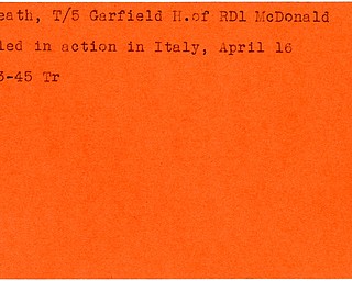 World War II, Vindicator, Garfield H. Bequeath, McDonald, killed, Italy, 1945, Trumbull