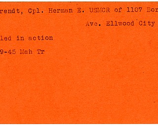 World War II, Vindicator, Herman E. Berendt, USMCR, Ellwood City, killed, 1945, Mahoning, Trumbull