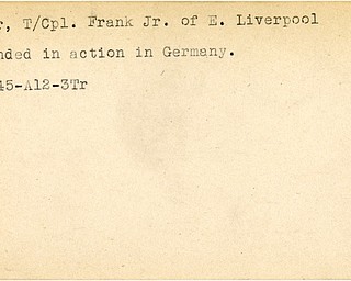 World War II, Vindicator, Frank Berer Jr., East Liverpool, wounded, Germany, 1945, Trumbull