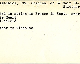 World War II, Vindicator, Stephen Berletchick, Struthers, wounded, France, award, purple heart, 1944, Nicholas Berletchick