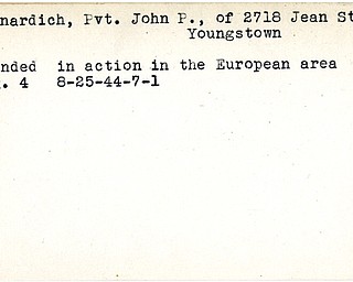 World War II, Vindicator, John P. Bernardich, Youngstown, wounded, Europe, 1944