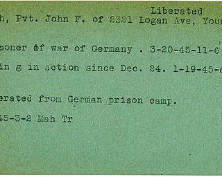 World War II, Vindicator, John F. Bertch, Youngstown, prisoner, Germany, 1945, Mahoning, Trumbull, missing, liberated