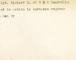 World War II, Vindicator, Richard E. Best, Meadville, wounded, Europe, 1945, Mahoning, Trumbull