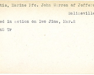 World War II, Vindicator, John Warren Bettis, Salineville, wounded, Iwo Jima, 1945, Trumbull
