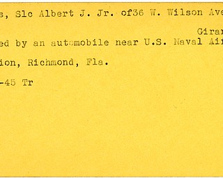 World War II, Vindicator, Albert J. Betts Jr, Girard, killed, Richmond, Florida, 1945, Trumbull