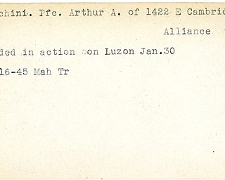 World War II, Vindicator, Arthur A. Bianchini, Alliance, wounded, Luzon, 1945, Trumbull, Mahoning