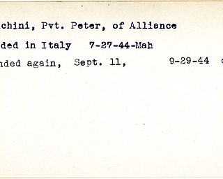 World War II, Vindicator, Peter Bianchini, Alliance, wounded, Italy, 1944, Mahoning