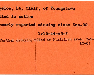 World War II, Vindicator, Clair Bigelow, Youngstown, killed, missing, 1944, Africa