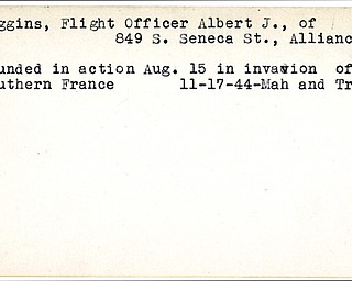 World War II, Vindicator, Albert J. Biggins, flight officer, Alliance, wounded, France, 1944, Mahoning, Trumbull