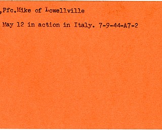 World War II, Vindicator, Mike Bigley, Lowellville, killed, Italy, 1944