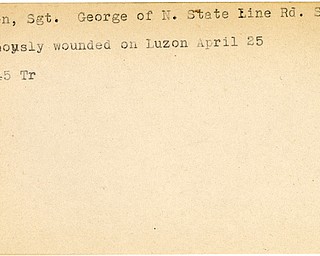 World War II, Vindicator, George Billen, Sharon, wounded, Luzon, 1945, Trumbull