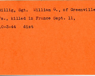 World War II, Vindicator, William G. Billig, Greenville, killed, France, 1944