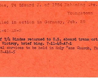 World War II, Vindicator, Edward J. Bindas, Youngstown, killed, Germany, 1945, 1948