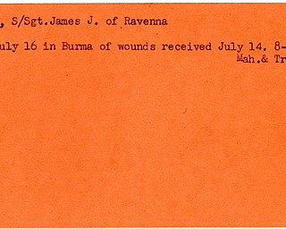 World War II, Vindicator, James J. Biondo, Ravenna, died, killed, Burma, wounded, 1944, Mahoning, Trumbull