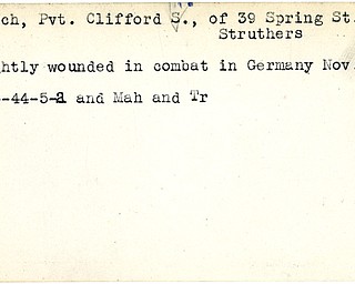World War II, Vindicator, Clifford S. Birch, Struthers, wounded, Germany, 1944, Mahoning, Trumbull