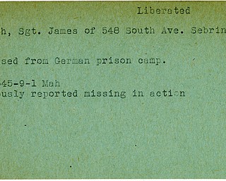 World War II, Vindicator, James Birch, Sebring, prisoner, Germany, liberated, 1945, Mahoning, missing