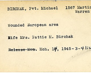 World War II, Vindicator, Michael Birchak, Warren, wounded, Europe, Pattie M. Birchak, 1945, Mahoning, Trumbull