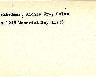 World War II, Vindicator, Alonzo Birkheimer Jr, Salem, Memorial Day list, 1943