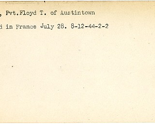 World War II, Vindicator, Floyd T. Bishop, Austintown, wounded, France, 1944