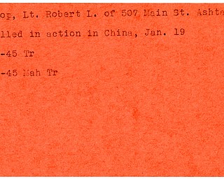 World War II, Vindicator, Robert L. Bishop, Ashtabula, killed, China, 1945, Trumbull, Mahoning