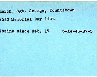 World War II, Vindicator, George Bizumich, Youngstown, 1943, missing, Memorial Day list