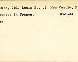 World War II, Vindicator, Louis B. Black, New Castle, wounded, France, 1944, Mahoning