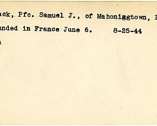 World War II, Vindicator, Samuel J. Black, Mahoningtown, wounded, France, 1944, Mahoning
