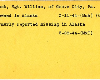 World War II, Vindicator, William Black, Grove City, drowned, died, Alaska, 1944, Mahoning, city, Trumbull, missing