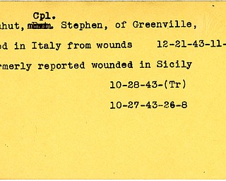 World War II, Vindicator, Stephen Blahut, Greenville, died, killed, wounded, Italy, 1943, Sicily, Trumbull