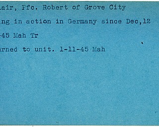 World War II, Vindicator, Robert Blair, Grove City, missing, Germany, Mahoning, Trumbull, 1945, returned