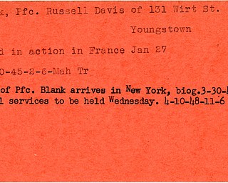 World War II, Vindicator, Russell Davis Blank, Youngstown, killed, France, 1945, Mahoning, Trumbull, 1948