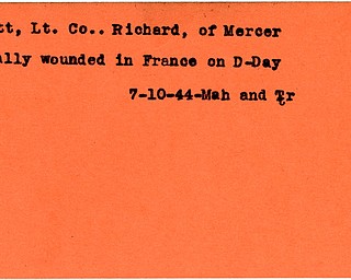 World War II, Vindicator, Richard Blatt, Mercer, wounded, killed, France, D-Day, 1944, Mahoning, Trumbull