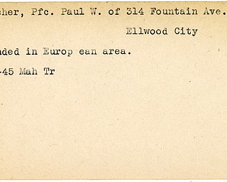 World War II, Vindicator, Paul W. Blocher, Ellwood City, wounded, Europe, 1945, Mahoning, Trumbull