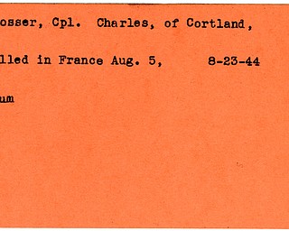 World War II, Vindicator, Charles Blosser, Cortland, killed, France, 1944, Trumbull