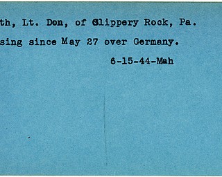 World War II, Vindicator, Don Blyth, Slippery Rock, missing, Germany, 1944, Mahoning