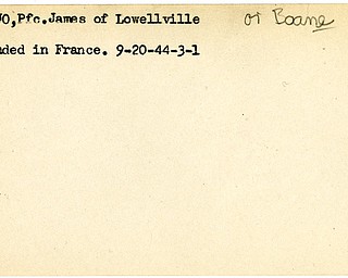 World War II, Vindicator, James Boano, James Boane, Lowellville, wounded, France, 1944