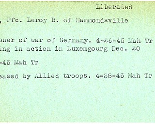 World War II, Vindicator, Leroy B. Board, Hammondsville, prisoner, Germany, 1945, Mahoning, Trumbull, missing, Luxembourg, liberated