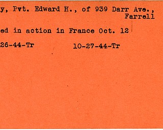 World War II, Vindicator, Edward H. Bobby, Farrell, killed, France, 1944, Trumbull