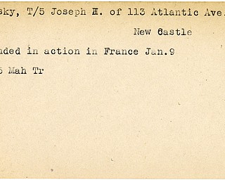 World War II, Vindicator, Joseph Bobosky, New Castle, wounded, France, 1945, Mahoning, Trumbull