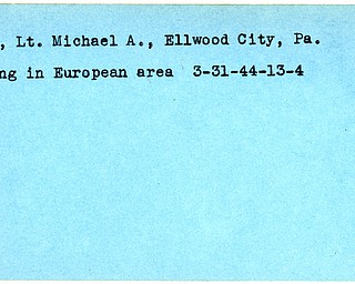 World War II, Vindicator, Michael A. Boehm, Ellwood City, missing, Europe, 1944