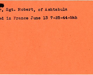 World War II, Vindicator, Robert Bogar, Ashtabula, killed, France, 1944, Mahoning