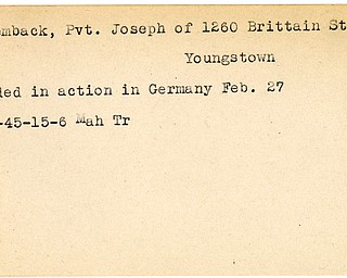 World War II, Vindicator, Joseph Bolemback, Youngstown, wounded, Germany, 1945, Mahoning, Trumbull