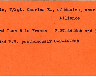 World War II, Vindicator, Charles E. Bollia, Maximo, Alliance, killed, France, 1944, Mahoning, Trumbull, award
